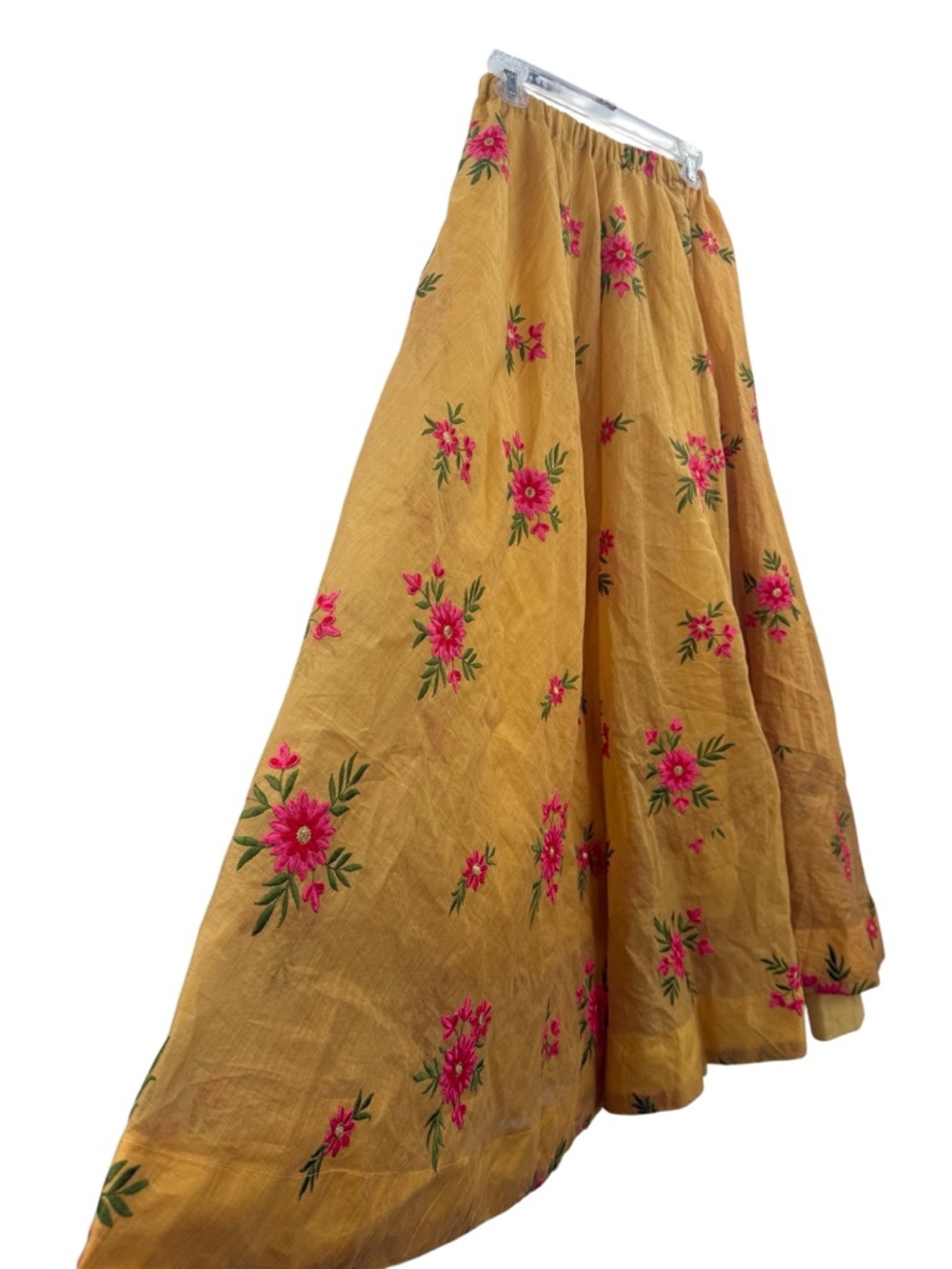 Vintage Gold Embroidered Floral Maxi Skirt Boho Cottagecore Organza Full XS/S - Picture 3 of 9